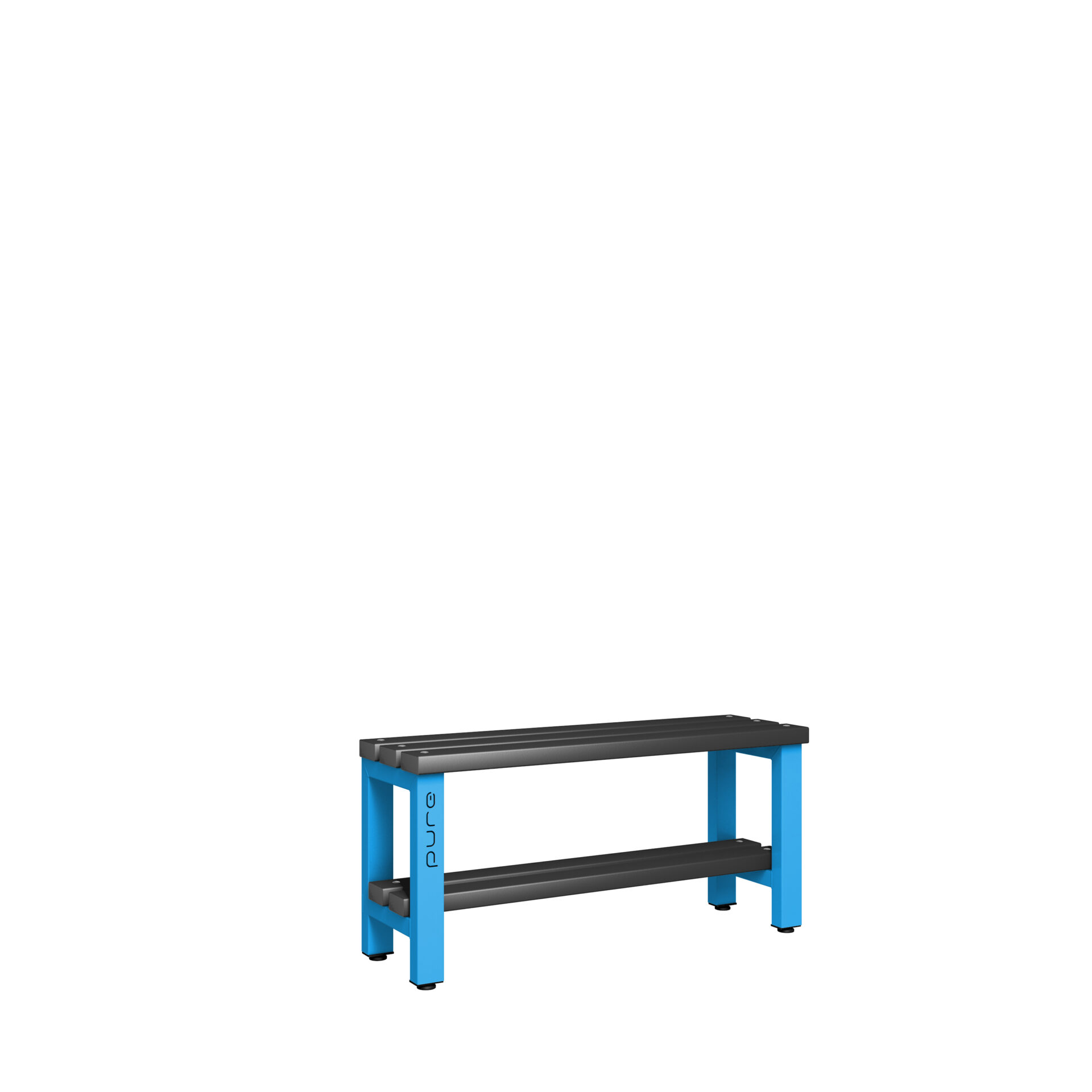 Pure Carbon Zero Single Sided 1000mm Standard Bench With Shoe Shelf - Cornflower Blue / Black Polymer