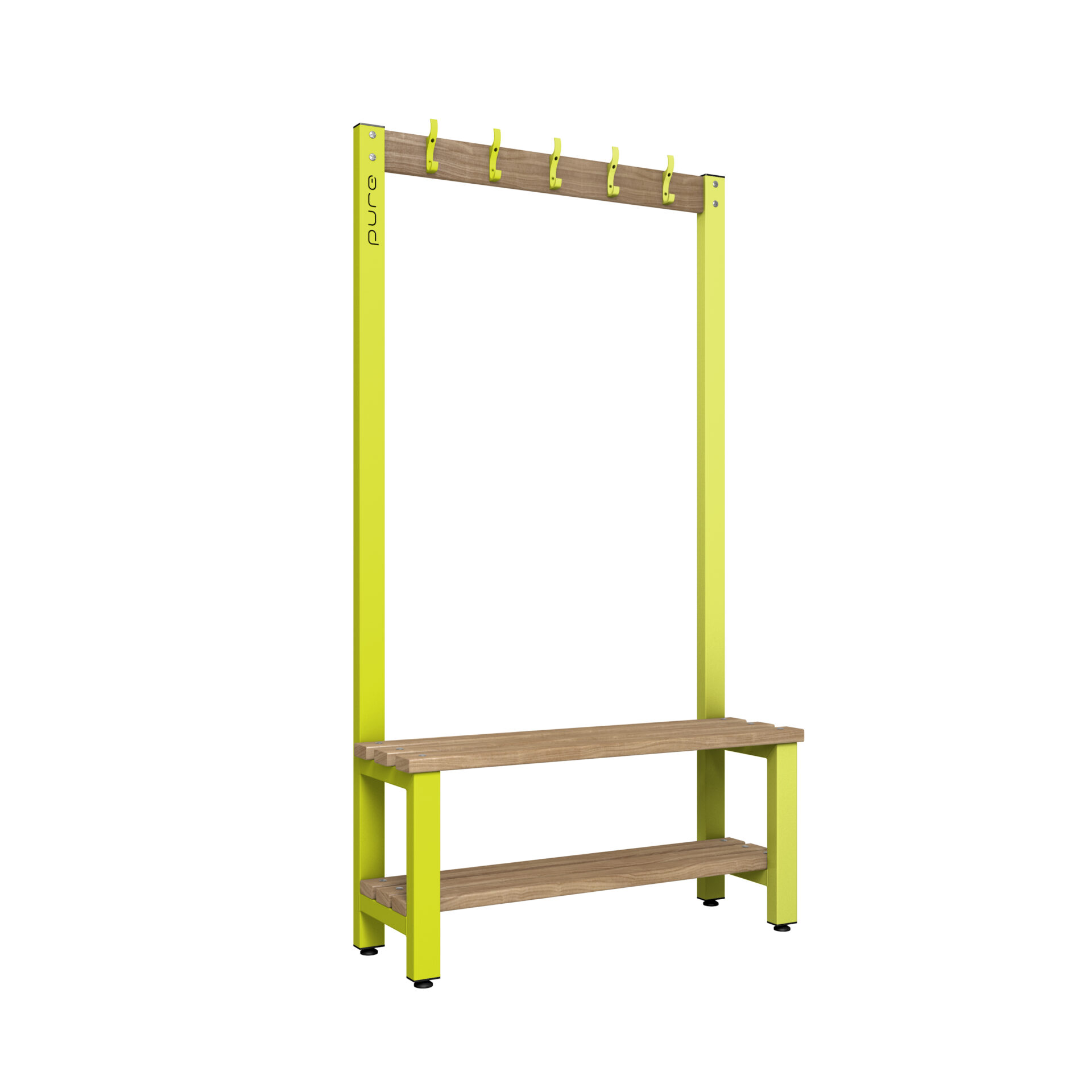 Pure Carbon Zero Single Sided 1000mm 5 Hook Bench With Shoe Shelf - Lime Light / Solid Timber