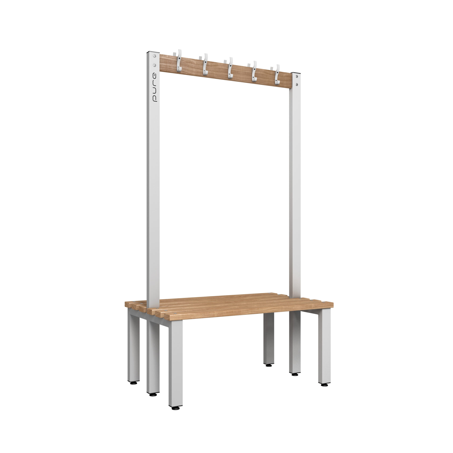Pure Carbon Zero Double Sided 1000mm 10 Hook Bench - Pearl Silver / Solid Timber