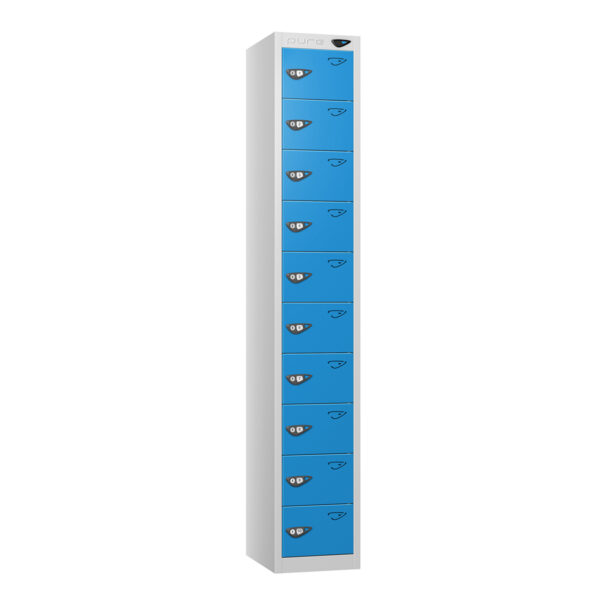 Pure Compact 10 Door 10 Comp Locker, Silver Carcass, Blue Door