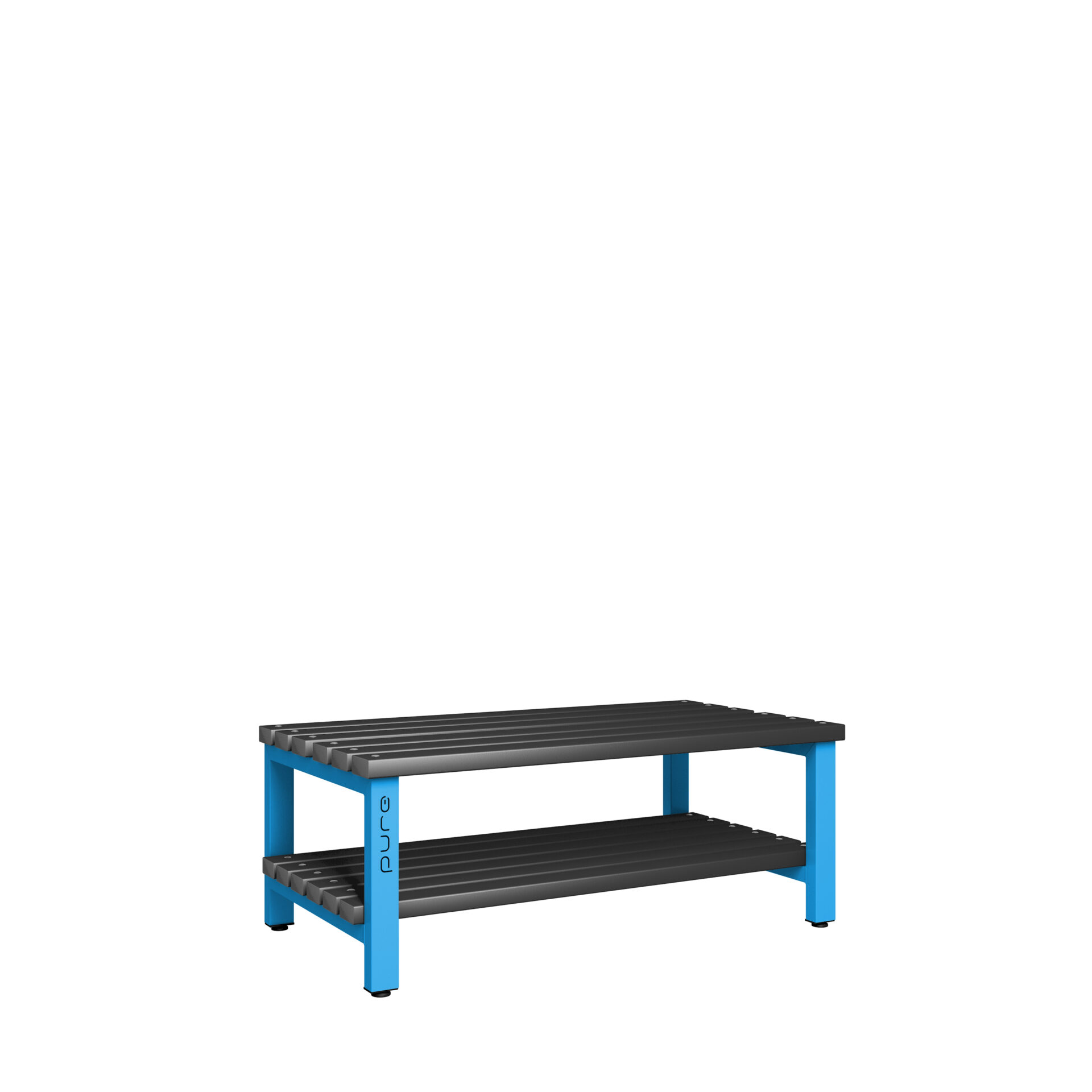 Pure Carbon Zero Double Sided 1200mm Standard Bench With Shoe Shelf - Cornflower Blue / Black Polymer