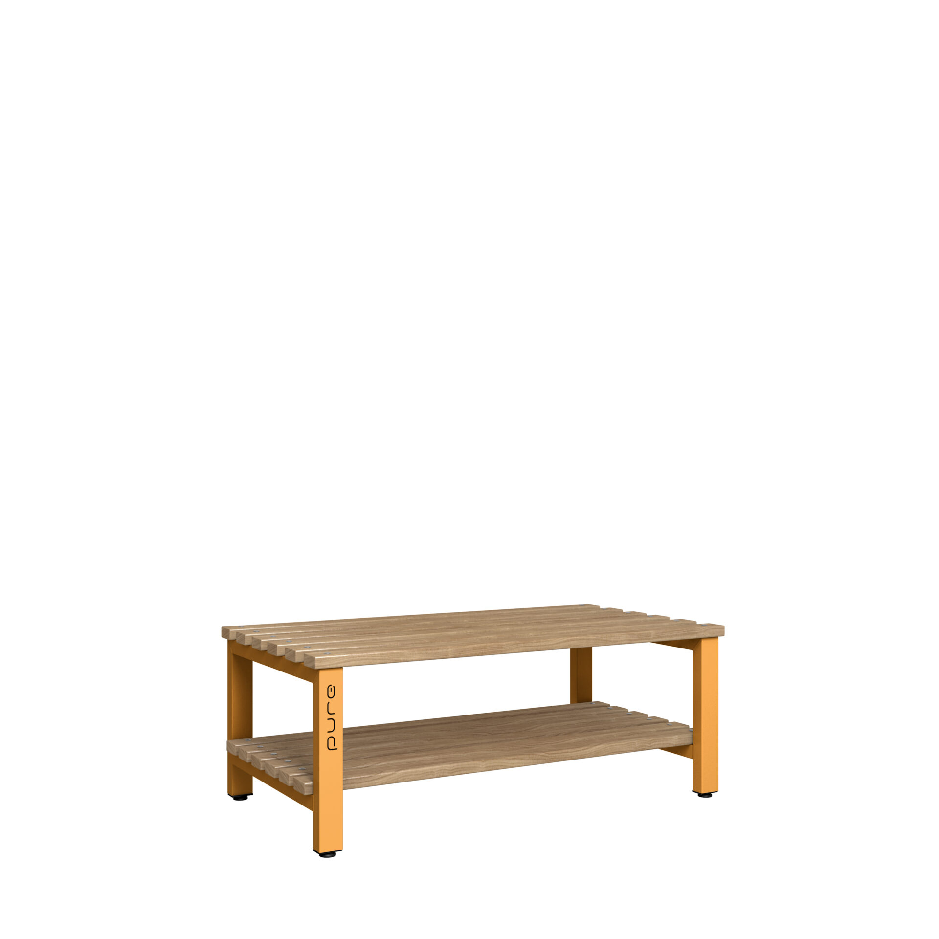 Pure Carbon Zero Double Sided 1200mm Standard Bench With Shoe Shelf - Magma Orange / Solid Timber