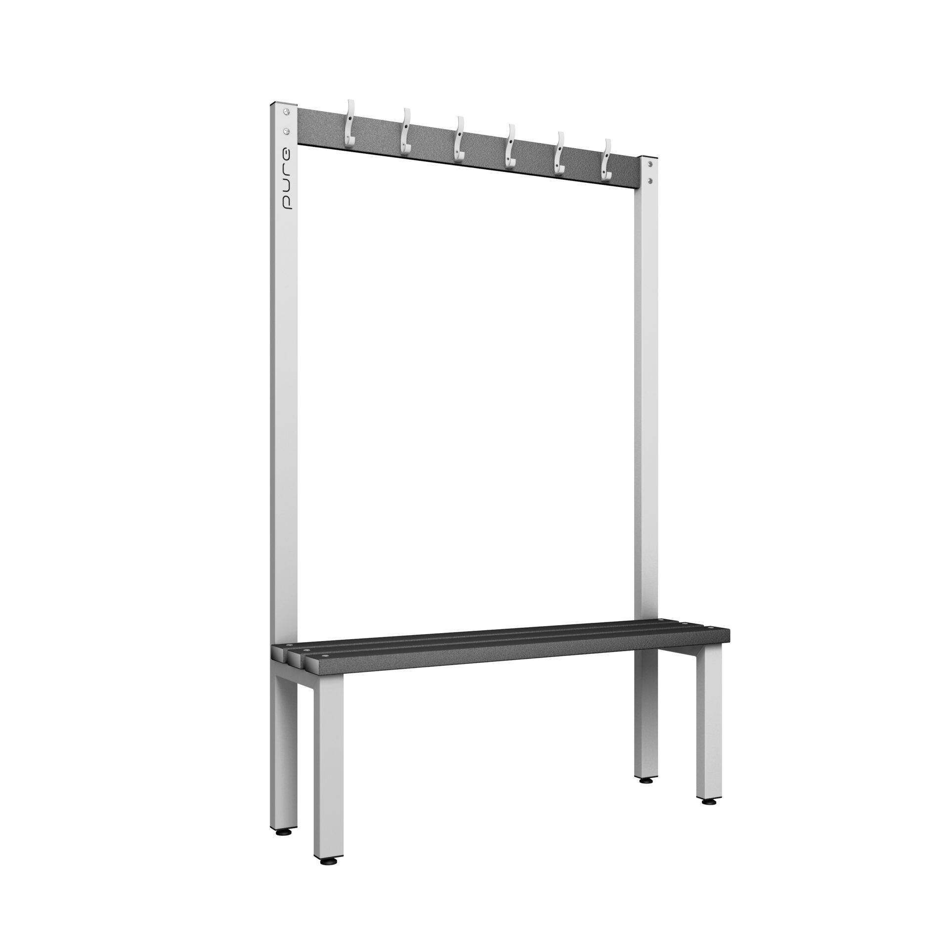 Pure Carbon Zero Single Sided 1200mm 6 Hook Bench - Pearl Silver / Black Polymer