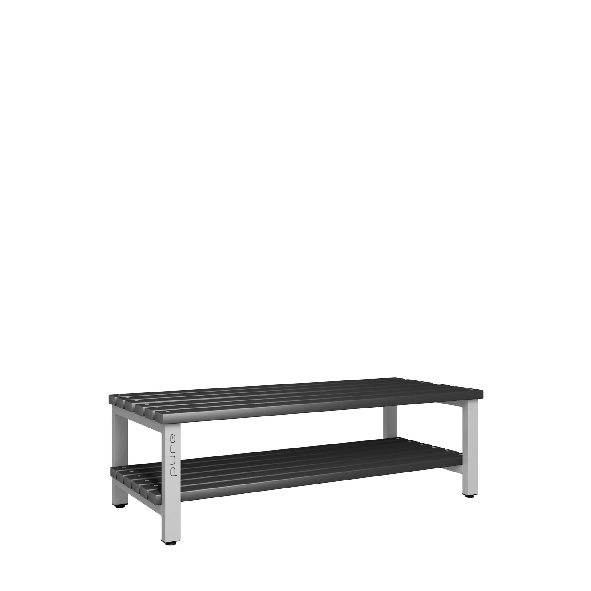 Pure Carbon Zero Double Sided 1500mm Standard Bench With Shoe Shelf - Pearl Silver / Black Polymer