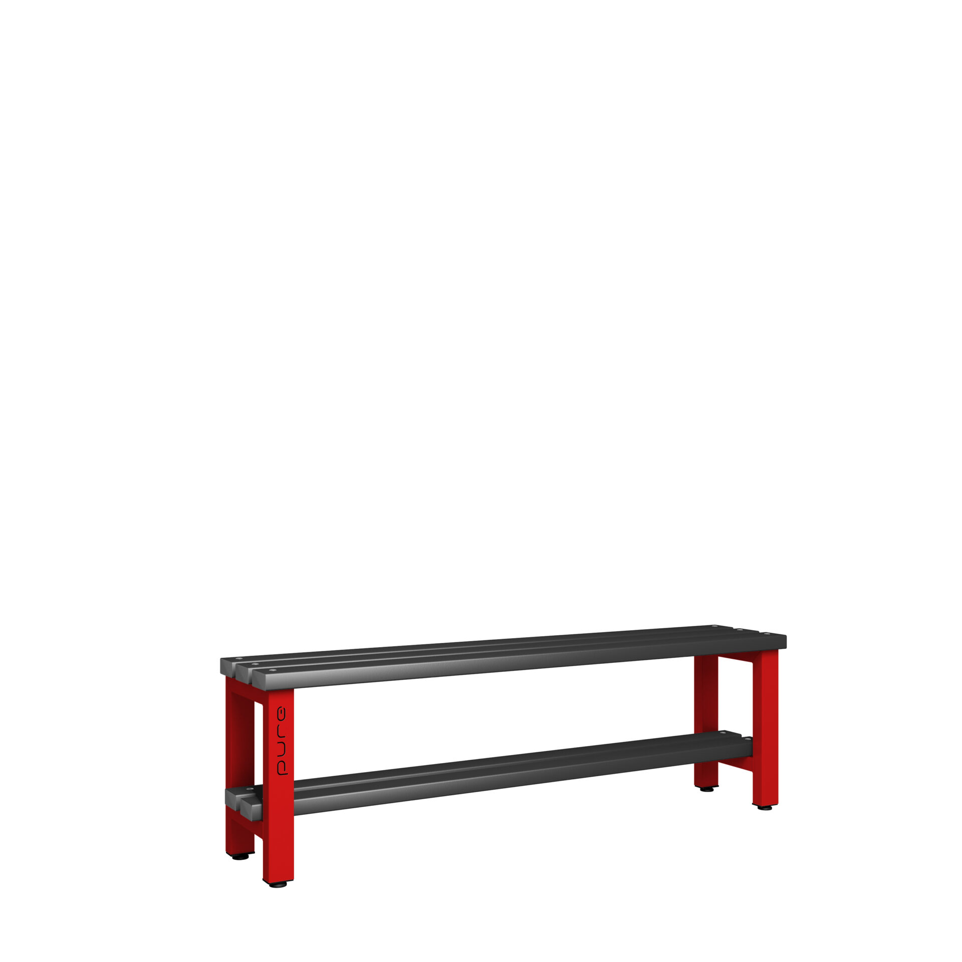 Pure Carbon Zero Single Sided 1500mm Standard Bench With Shoe Shelf - Flame Red / Black Polymer