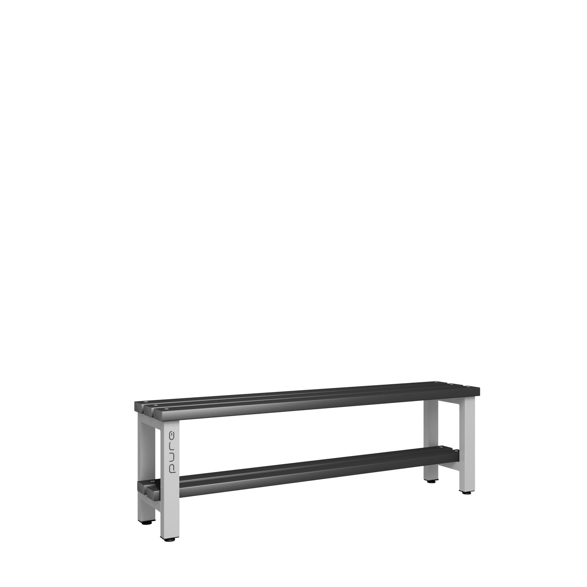 Pure Carbon Zero Single Sided 1500mm Standard Bench With Shoe Shelf - Pearl Silver / Black Polymer