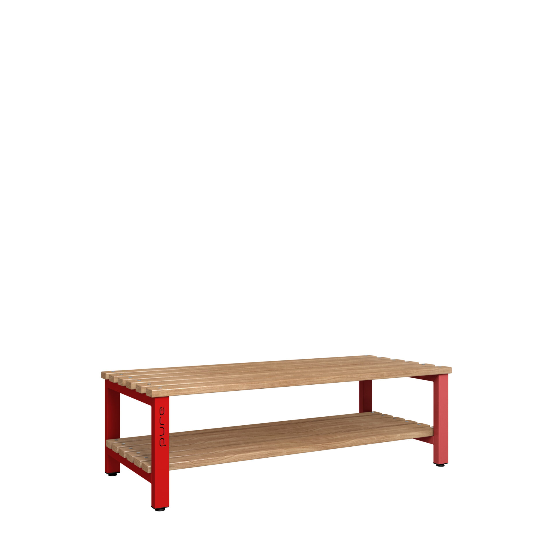 Pure Carbon Zero Double Sided 1500mm Standard Bench With Shoe Shelf - Flame Red / Solid Timber