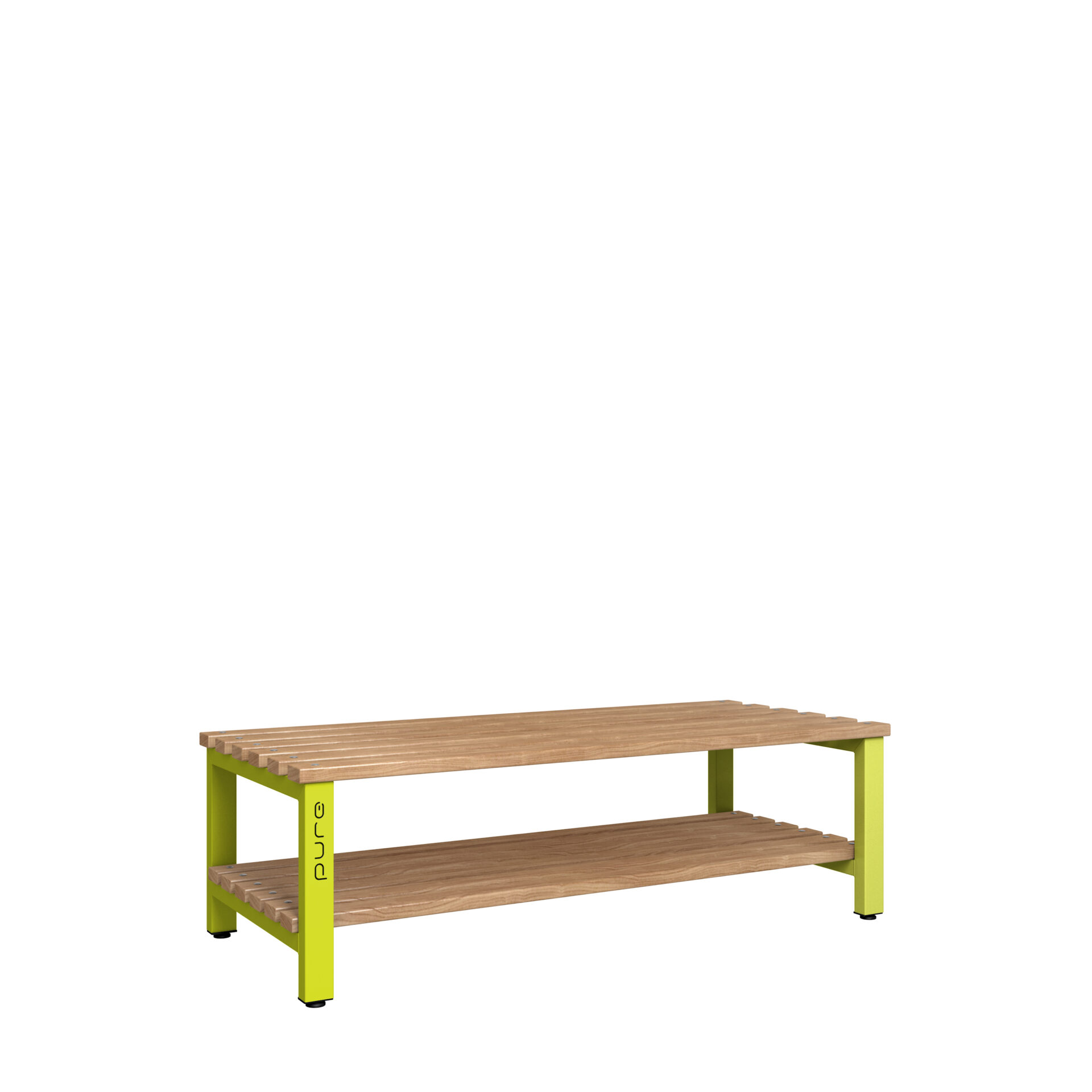 Pure Carbon Zero Double Sided 1500mm Standard Bench With Shoe Shelf - Lime Light / Solid Timber