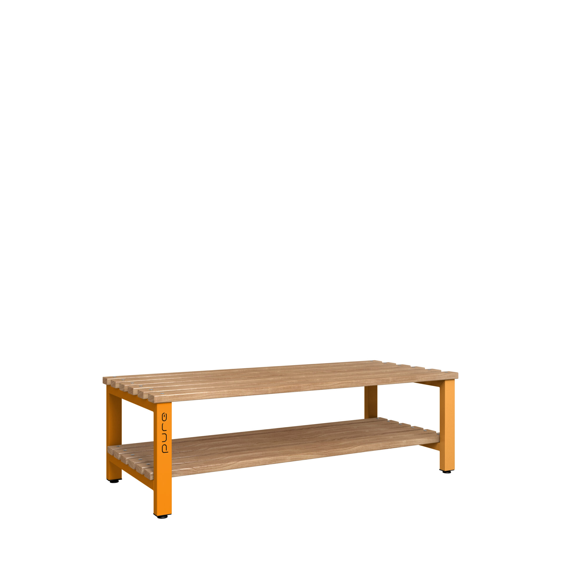 Pure Carbon Zero Double Sided 1500mm Standard Bench With Shoe Shelf - Magma Orange / Solid Timber