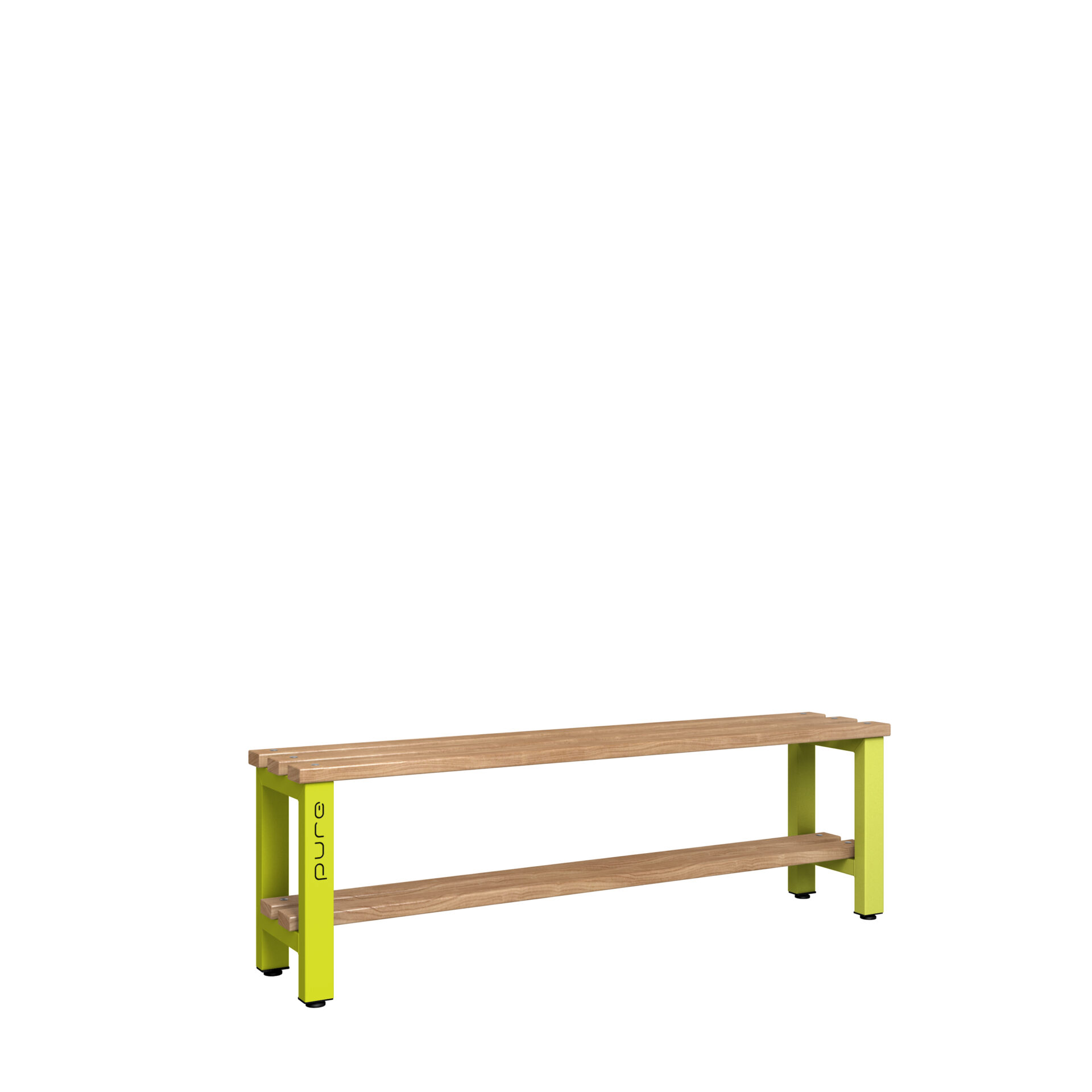 Pure Carbon Zero Single Sided 1500mm Standard Bench With Shoe Shelf - Lime Light / Solid Timber