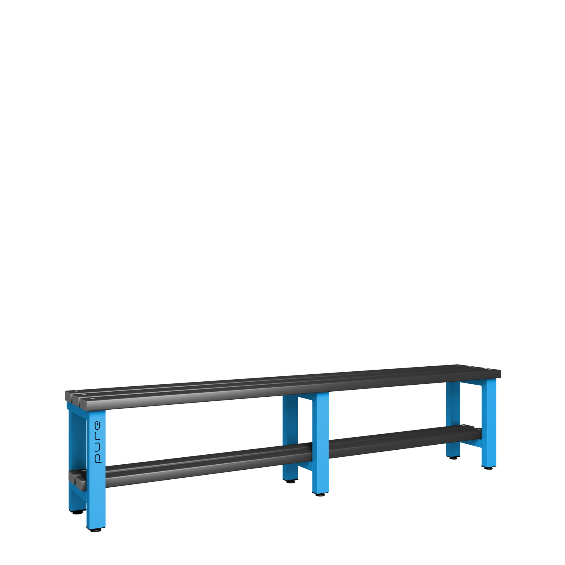 Pure Carbon Zero Single Sided 2000mm Standard Bench With Shoe Shelf - Cornflower Blue / Black Polymer