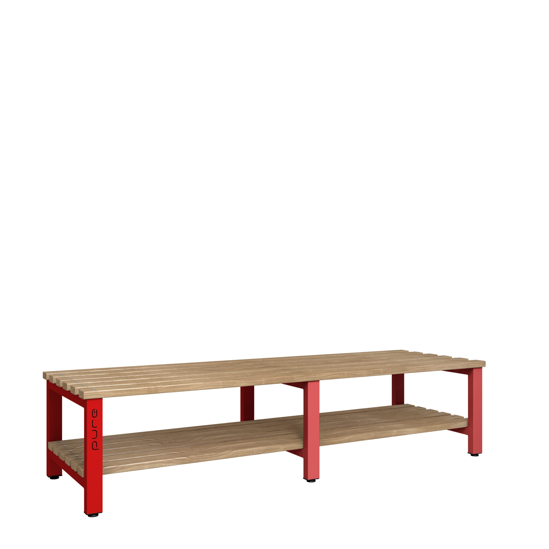 Pure Carbon Zero Double Sided 2000mm Standard Bench With Shoe Shelf - Flame Red / Solid Timber