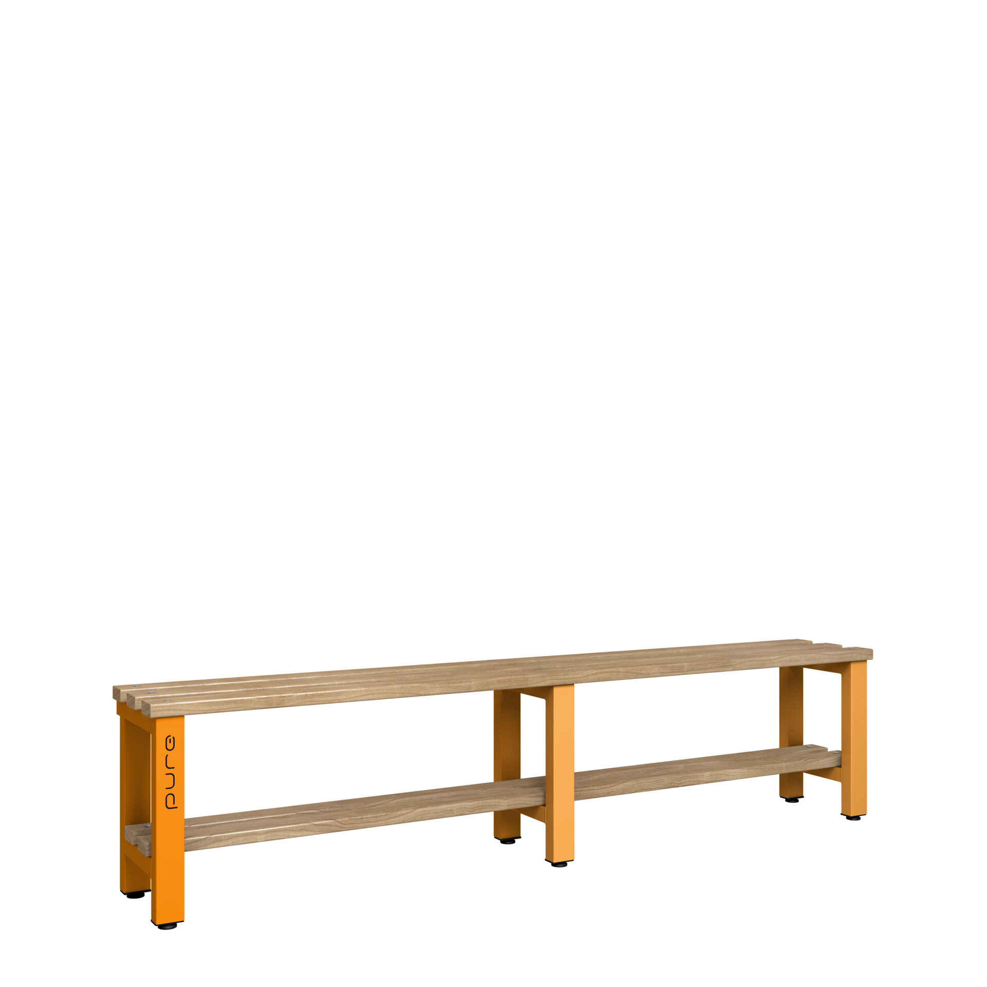 Pure Carbon Zero Single Sided 2000mm Standard Bench With Shoe Shelf - Magma Orange / Solid Timber