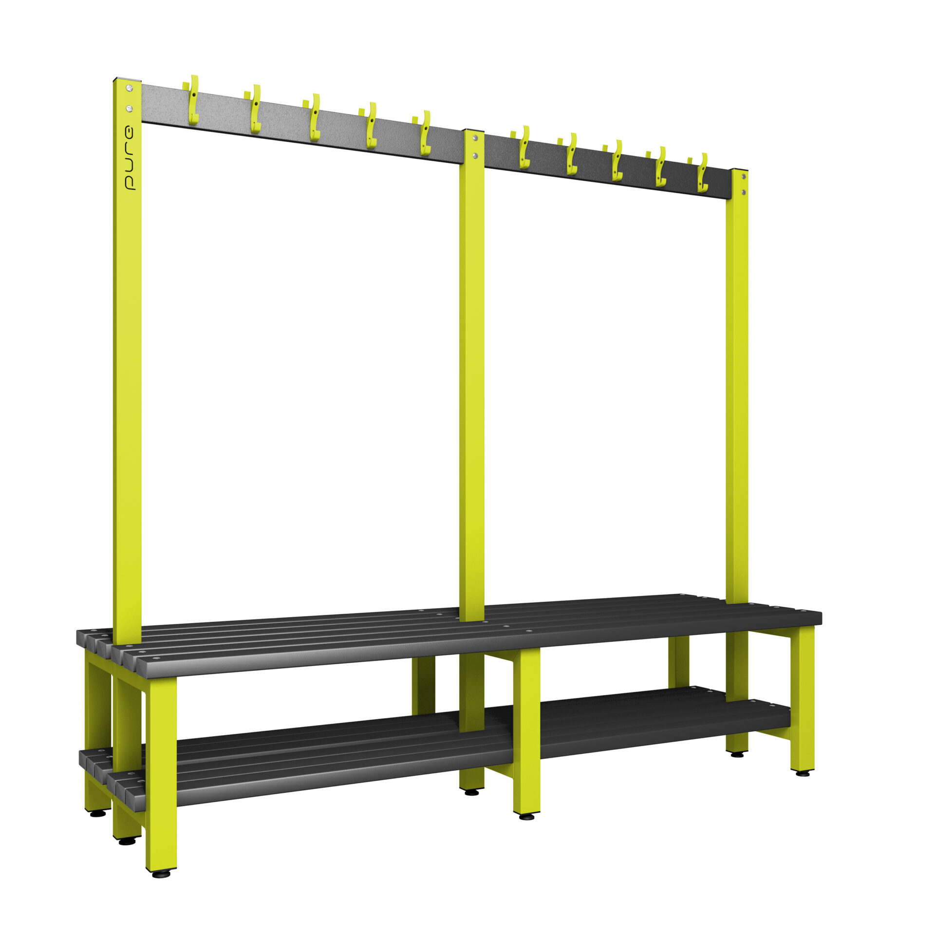 Pure Carbon Zero Double Sided 2000mm 20 Hook Bench With Shoe Shelf