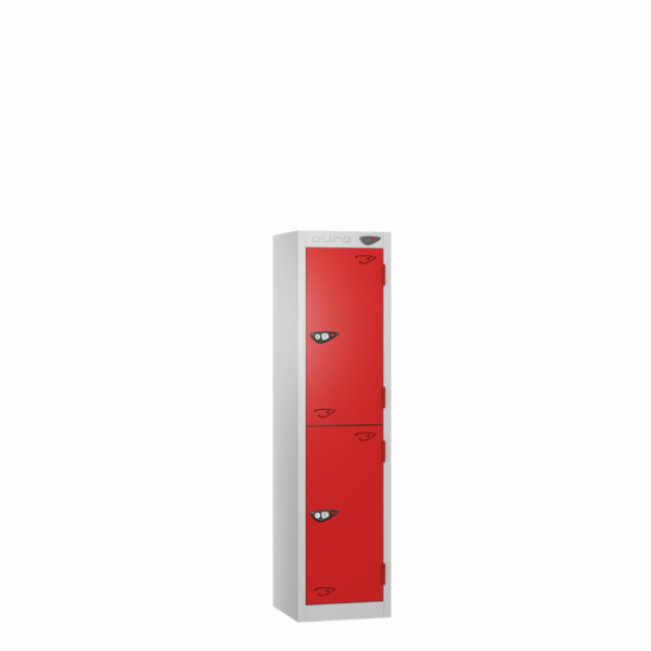 Pure Low Height 2 Door Locker, Silver Carcass, Red Door