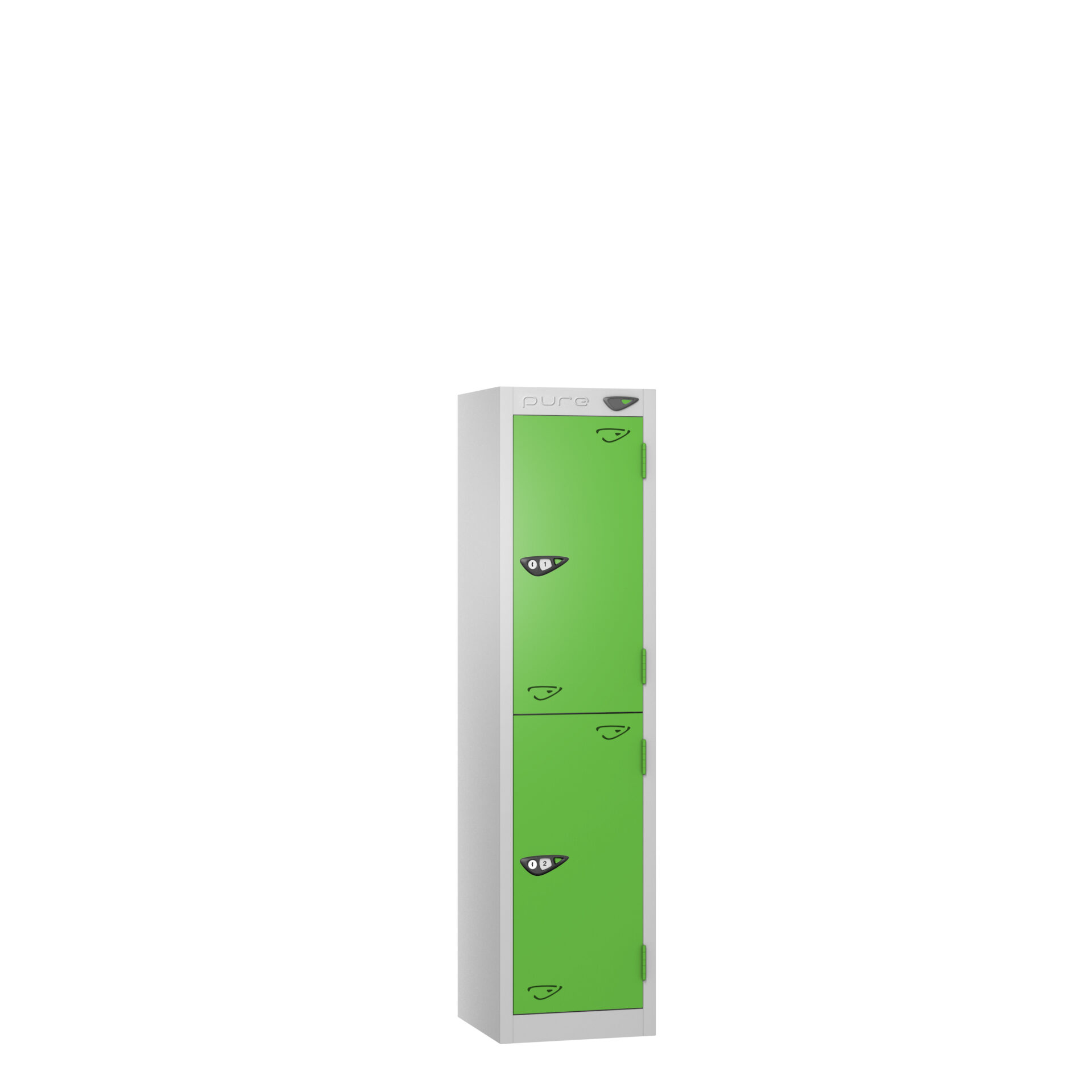 Pure Low Height 2 Door Locker, Silver Carcass, Green Door