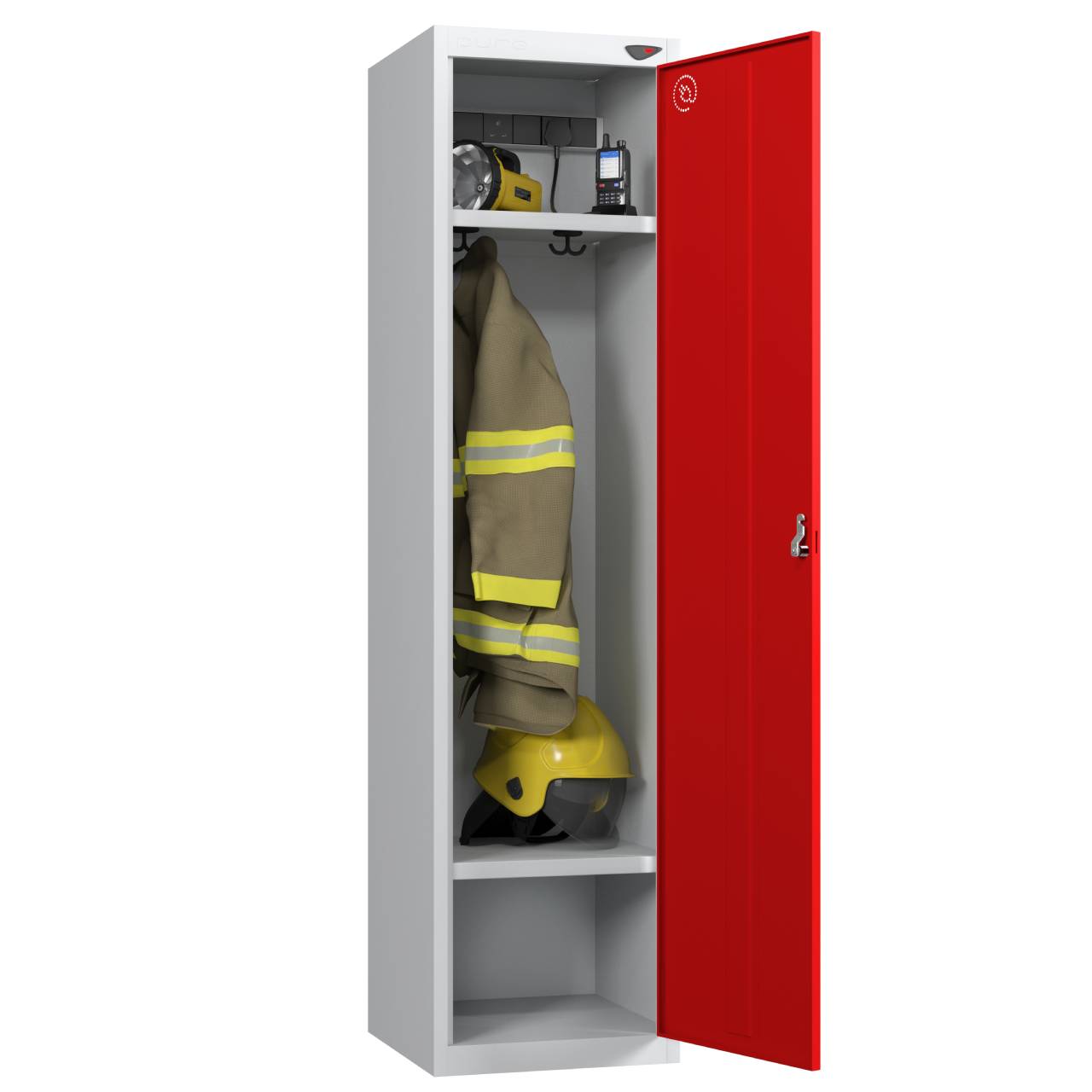 Pure Power 1 Door Fire Service Emergency Service Locker, Silver Carcass, Red Door